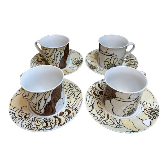 (4) FOUR Piece LOVERAMICS MINTER GARDEN Tea Cup Saucer Set Pattern Lynn's China - Picture 1 of 14